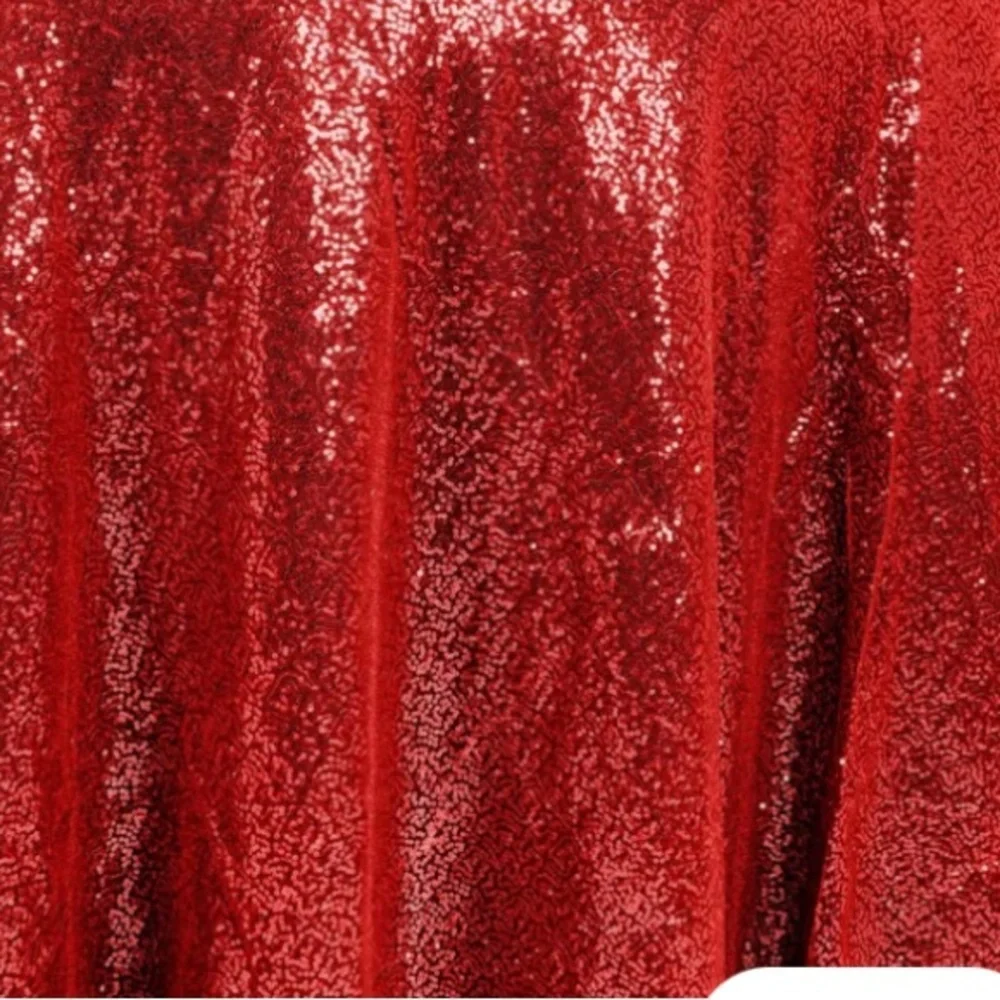 Elegant Red Sequin‎ 120” Round Tablecloth Seamless Glittering Table Cover